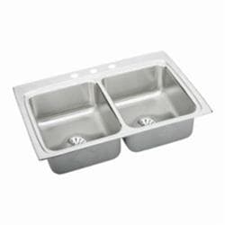 Elkay&reg; LR3322PD1 Lustertone&reg; Classic 33" x 22" x 8-1/8" 1-Hole Equal Double Bowl Drop-in Sink with Perfect Drain&reg;