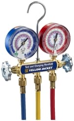 Yellow Jacket® 42036 41 Lightweight Manifold, For Use With R-32, R-454B, R-410A Refrigerant, 3-1/8 in ga, Steel, Red/Blue, Domestic