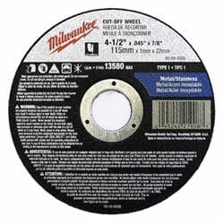 Milwaukee® Tool 49-94-4500 Type 1 Cut-Off/Raised Hub Wheel, 4-1/2 in Dia x 0.045 in THK, 7/8 in Center, A60T Grit Hole