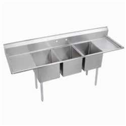 Elkay® 14-3C20X20-2-20X Dependabilt™ 104" x 25-13/16" x 43-3/4" 16 Gauge Three Compartment Sink w/ 20" Left and Right Drainboards & Stainless Steel Legs