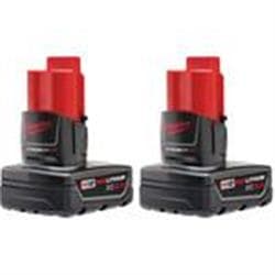 Milwaukee® Tool 48-11-2412 M12™ REDLITHIUM™ XC Battery Two Pack, 3 Ah Lithium-Ion Battery, 12 VDC Charge