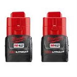 Milwaukee® Tool 48-11-2411 M12™ REDLITHIUM™ Compact Battery Two Pack, 1.5 Ah Lithium-Ion Battery, 12 VDC Charge