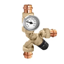 Caleffi 520516AC Mixing Valve AngleMix 520 Thermostatic 3-Way with Gauge and Check Valve 3/4 in Low Lead Brass Press 150 Pounds per Square Inch